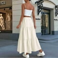 thumbnail image 4 of Women High Waisted Flowy Tiered Linen Skirt Casual Pleated A-Line Beach Long Skirts with Tie  XL, 4 of 5