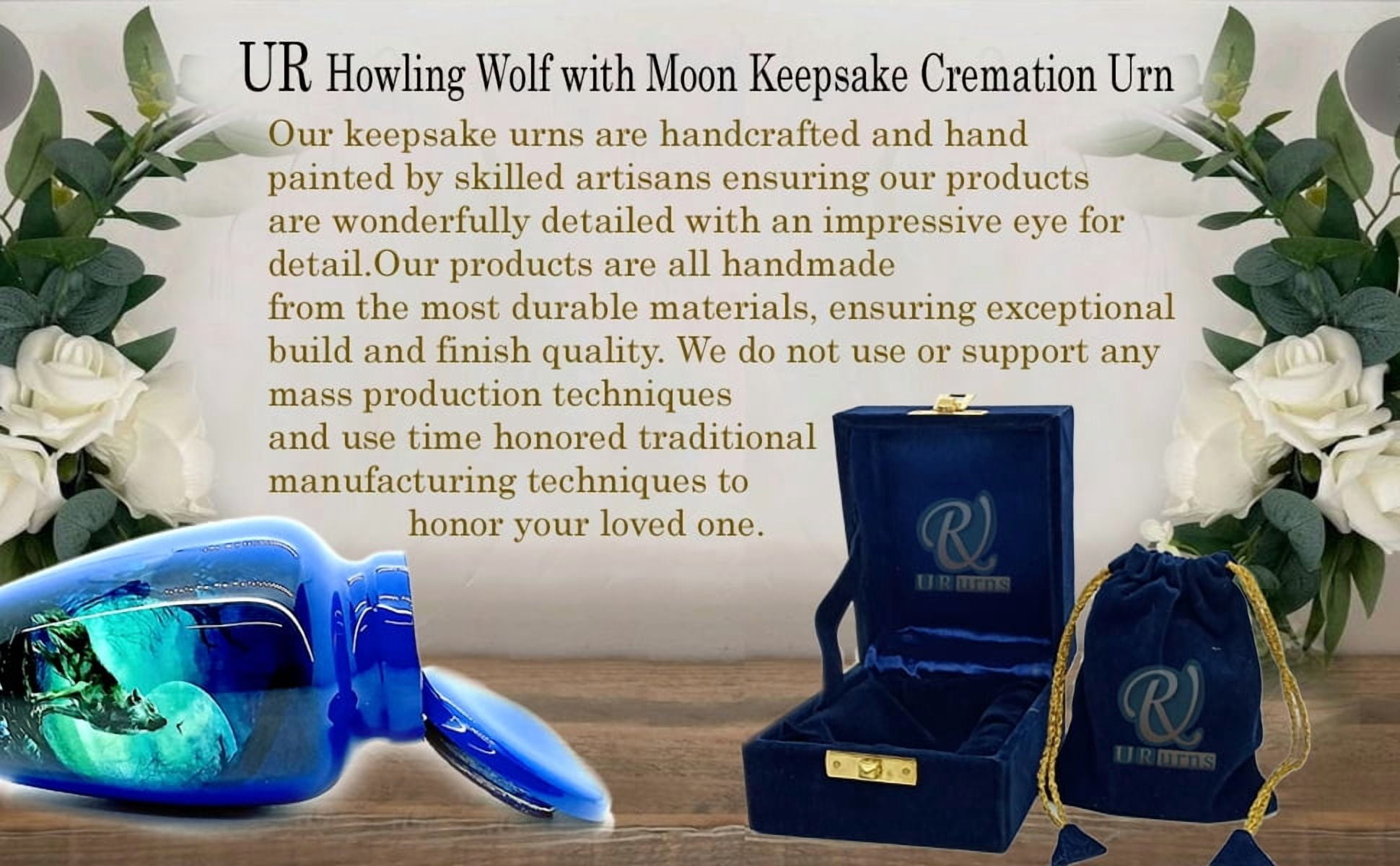 UR urns Keepsake Urn –Howling Wolf with Moon Keepsake Cremation Urn for Human Ashes with Velvet Box & Velvet Bag-Mini Keepsake Urn - Affordable Keepsake Urn (3 cu.in)