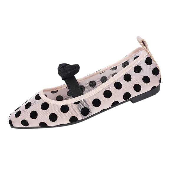 SuTry Women's Square Toe Mesh Flats Polka Dot Print Bow Detail Slip On Lightweight Comfortable Casual Walking Shoes(43)