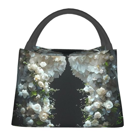 Fotbe Floral Angelic White Wings Bolsa Térmica Portátil con Estampado, Bolsa de Entrega de Alimentos Aislada, Bolsa Reutilizable de Gran Capacidad para Comidas y Supermercado