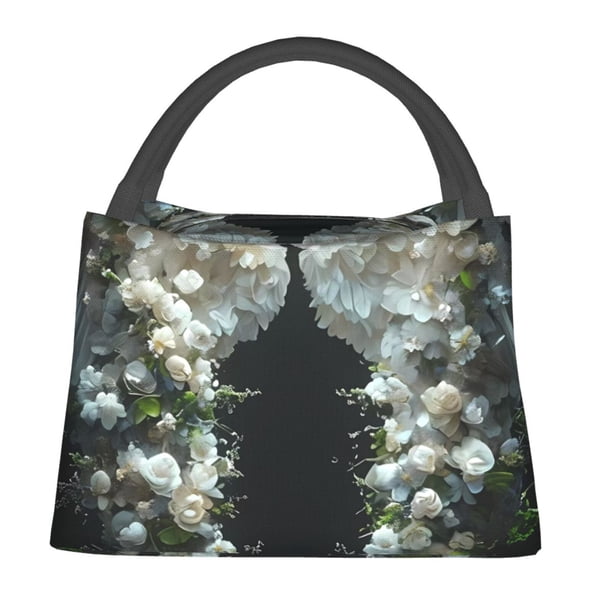 Fotbe Floral Angelic White Wings Bolsa Térmica Portátil con Estampado, Bolsa de Entrega de Alimentos Aislada, Bolsa Reutilizable de Gran Capacidad para Comidas y Supermercado