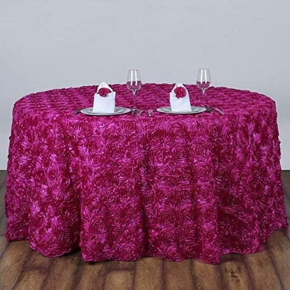 Tableclothsfactory Rosette/Rose Pattern Round Tablecloths 120" - Fushia