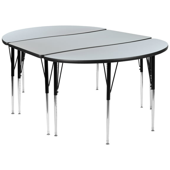 Flash Furniture Emmy 2 Piece 76" Oval Wave Flexible Grey Thermal Laminate Activity Table Set - Standard Height Adjustable Legs