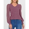 thumbnail image 3 of Cogild Women V-Neck Ribbed Knit Sweaters for Womens with Puff Lace Long Sleeves Shirts Top for Office Everyday Wear, 3 of 6