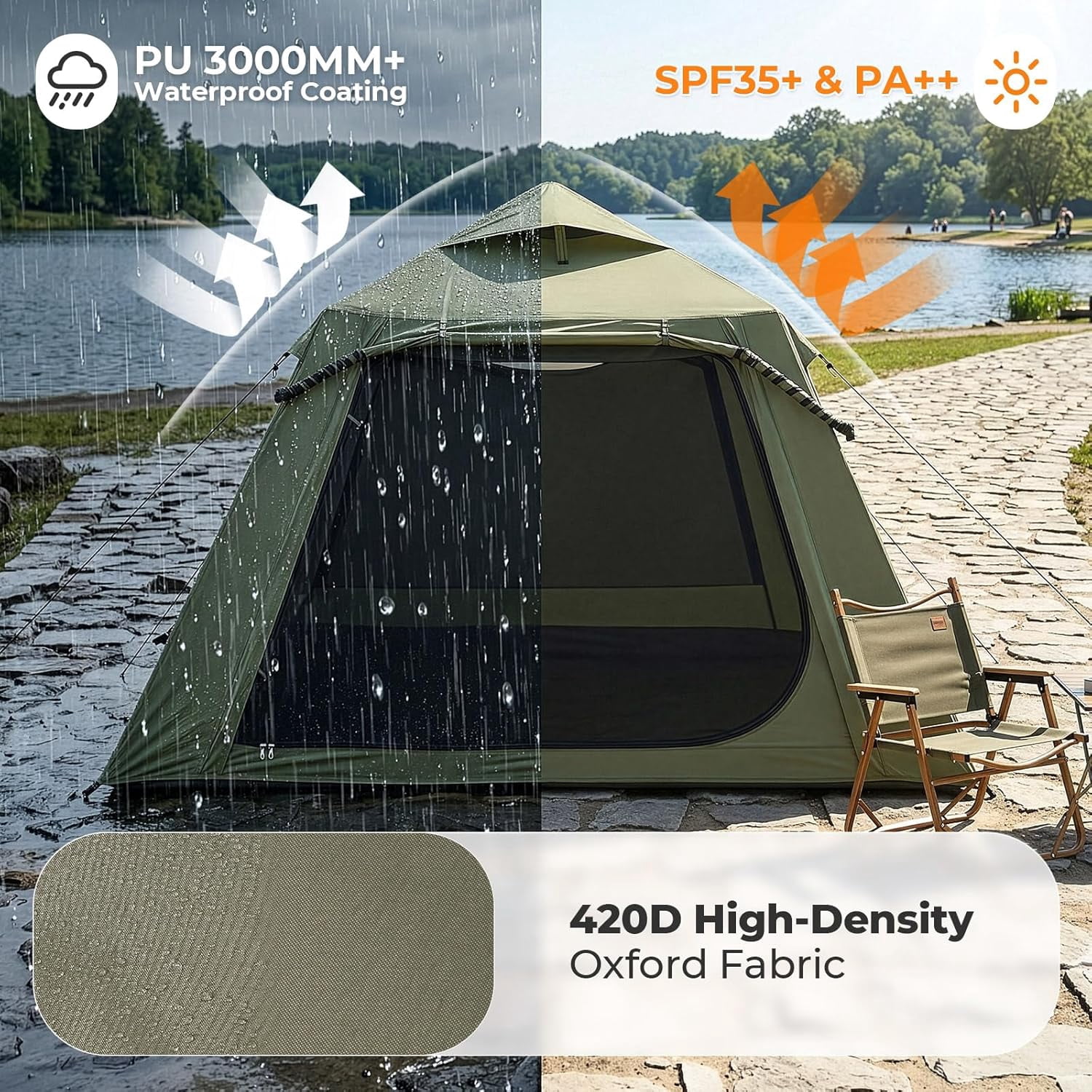 WLTER Inflatable Camping Tent, All-Weather Inflatable Hot Tents with Stove Jack, Blow Up Tent for Camping with Mesh Doors & Windows, Inflatable Air Tents for Camping Adult