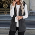 thumbnail image 6 of XUNKUSGA Womens Vest Winter Thick Warm Sherpa Fleece Lined Hooded Vest Women Cozy Warm Plush Full Zip Sleeveless Jacket Soft Cotton Mid‑Length Casual Outerwear with Pockets,Gray,Size L, 6 of 8