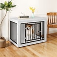 thumbnail image 3 of Dextrus 2-in-1 Large Dog Crate Furniture, 38.2" L Iron-Wood Indoor Dog Cage With Waterproof Top, Safety Corners,Steel Lock,for Large Dogs up to 60 lb,White,38.2"L x 24"W x 26.8"H, 3 of 9