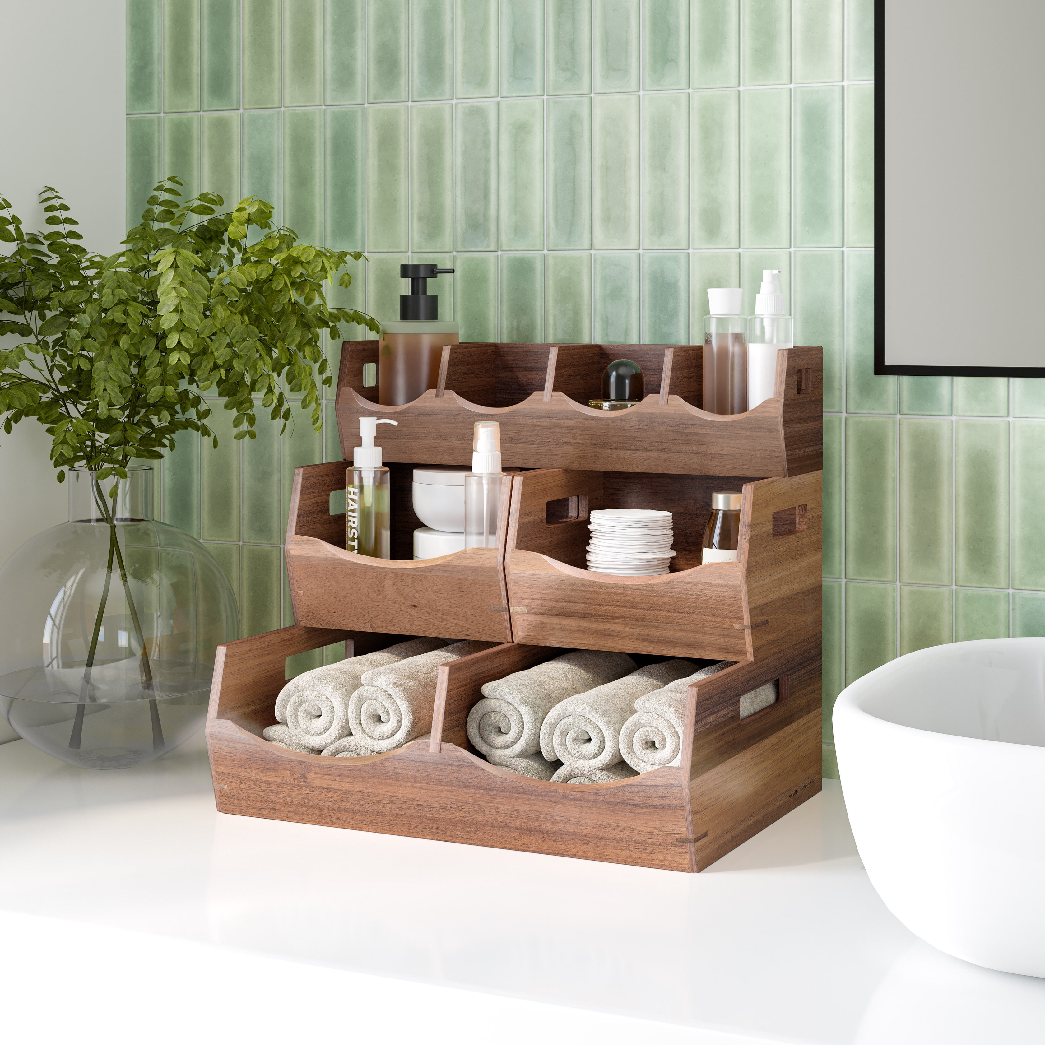 Acacia Wood Stackable Bin Organizer (4 Piece Set)
