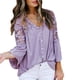 thumbnail image 5 of Qarigey Camisa de mujer Blusa de encaje con cuello en V Camisa de color sólido V Botón de manga larga Top Prendas para la parte del cuerpo Violeta S, 5 of 6