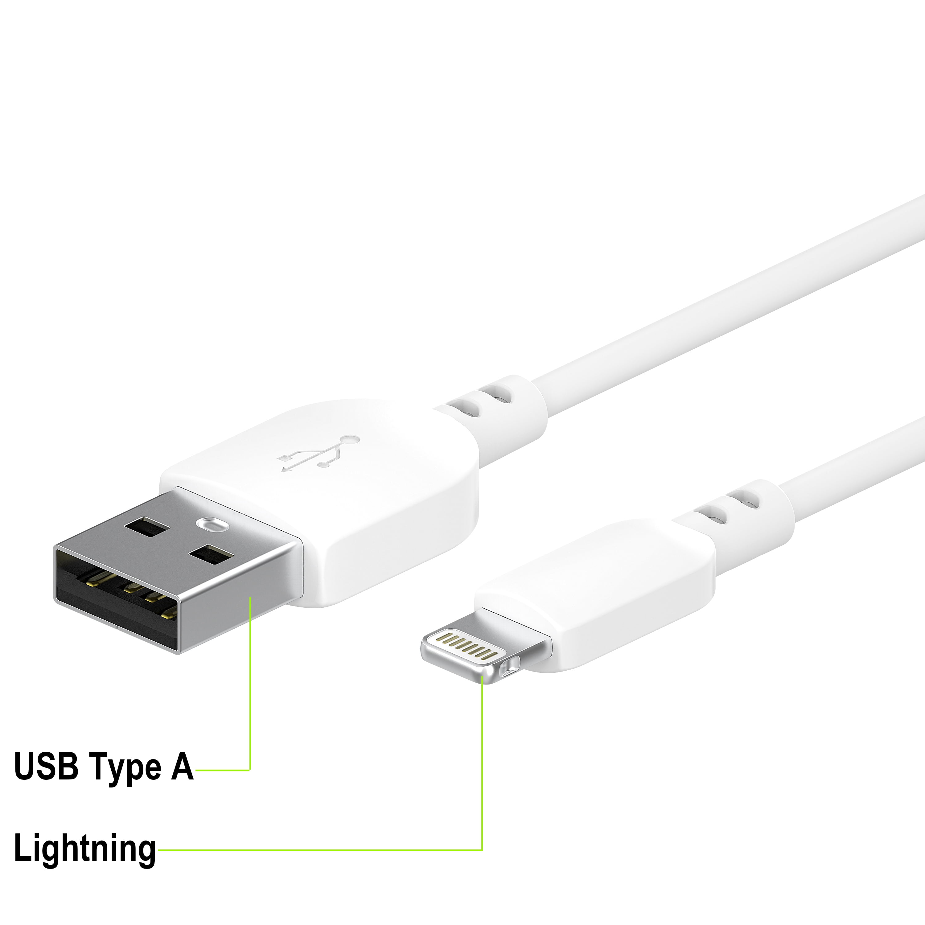 onn. 3' Lightning to USB Cable, White