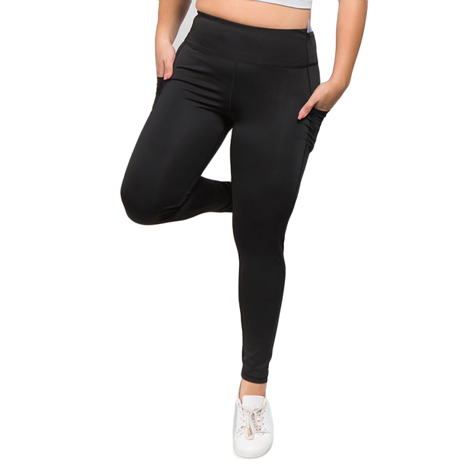 Women's Stretchy High Waist Tech Pocket Workout Leggings (Plus Size ...