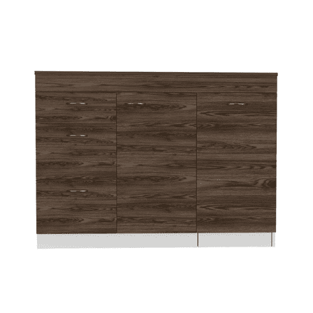 Newboti Furniture Grecia Kitchen Base Cabinet,Three Drawers, Two Internal Shelves -White / Dark Walnut 31547