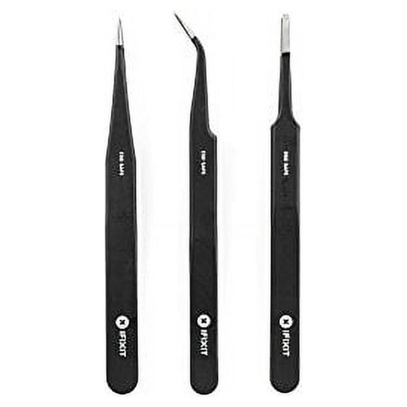 iFixit Precision Tweezers Set - Extra Fine, Angled, Blunt Tips for Electronics, Hobby, Industrial, Professional, Craft