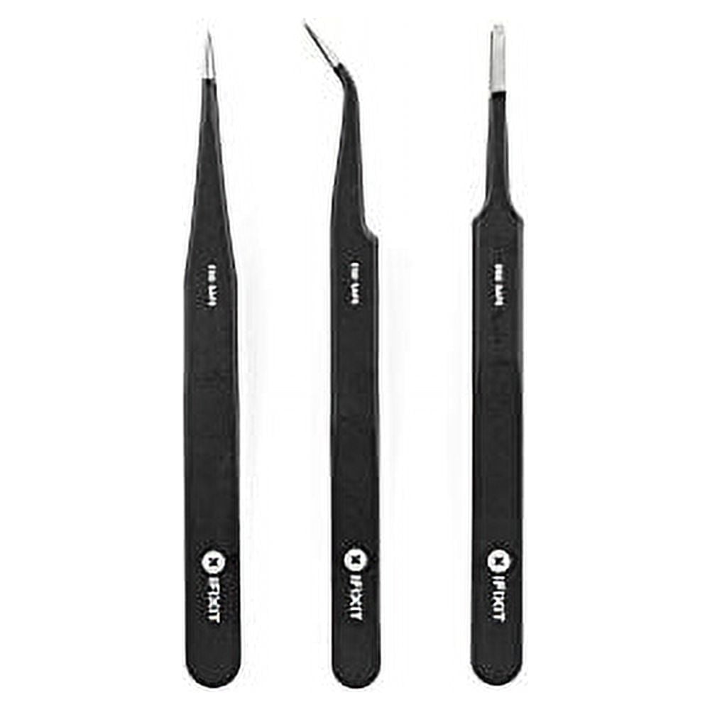 iFixit Precision Tweezers Set - Extra Fine, Angled, Blunt Tips for Electronics, Hobby, Industrial, Professional, Craft