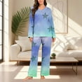 thumbnail image 2 of qelini Plus Size Pajama Sets for Women Cute Print V Neck Long Sleeve Shirt and Pant Sleepwear Soft Cozy Loungewear, 2 of 7