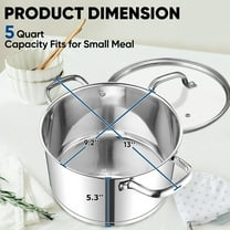 5 QT Stock Pot Tri-Ply Bottom Stainless Steel Stockpot Cooking Soup with Lid
