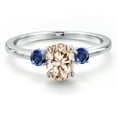 thumbnail image 3 of Gem Stone King 14K White Gold Peach Morganite and Blue Created Sapphire Engagement Ring for Women | 0.93 Cttw | Oval 7X5MM | Gemstone October Birthstone | Size 6, 3 of 6