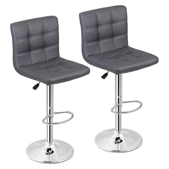 AIZYT Bar Stools Set of 2, Modern PU Leather Adjustable Hydraulic Swivel Barstools, Armless Kitchen Counter Height Square Stool with Back, Grey