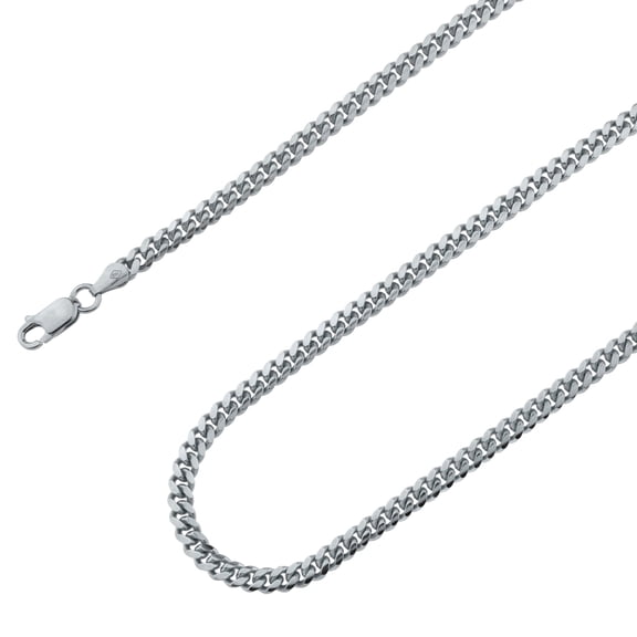 925 Sterling Silver, Miami Cuban Rhodium Plated Chain 4mm Necklace - Hypoallergenic and Tarnish Resistant - By Oliver & Navy