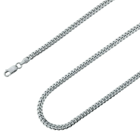 925 Sterling Silver, Miami Cuban Rhodium Plated Chain 4mm Necklace - Hypoallergenic and Tarnish Resistant - By Oliver & Navy