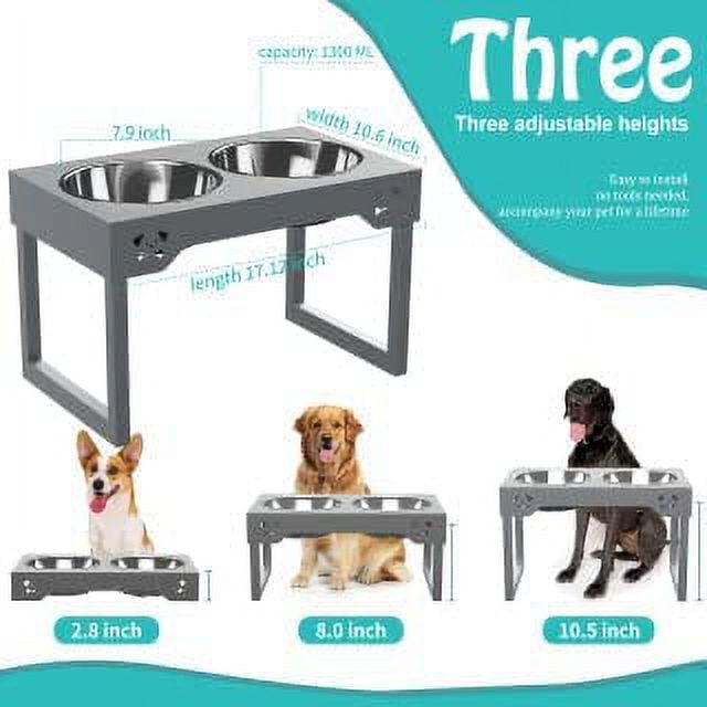 Sfugno Dog Food Bowls Raised Dog Bowl Stand Feeder Adjustable Elevated 3  Heights 5in 9in 13in with Stainless Steel Food Elevated Dog Bowls for Large