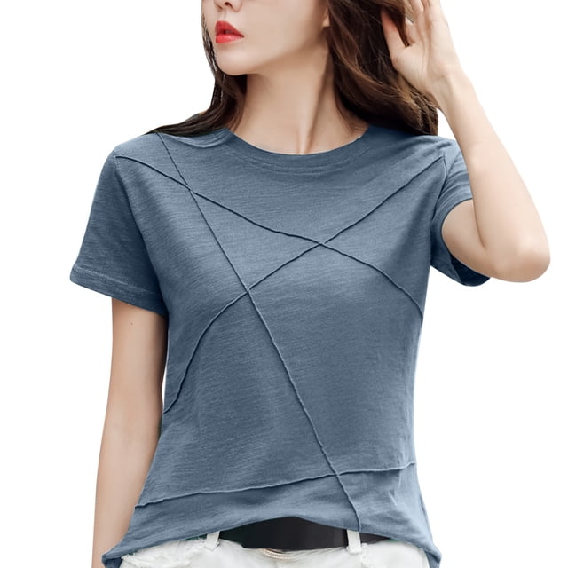 Gibobby Blusas Manga Larga Mujer Botón de las mujeres Camisas diarias casuales Cuello en V Camiseta de manga corta Camiseta Tops Túnica Blusa delgada(Azul, XXL)