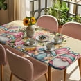 thumbnail image 3 of Easter Gnomes Table Cloths for 6 Foot Rectangle Tables, Colorful Eggs Bunny Ears Flowers Leaves Branch Patio Waterproof Elastic Fitted Tablecloths, Washable Rectangular Table Cover for Camping, 3 of 8