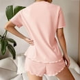 thumbnail image 6 of Naotn 2 Piece Sets for Women Summer Matching Short Set, Casual Lapel Short Sleeve Ribbed Bow Front Shirt Ruffle Shorts, 6 of 7
