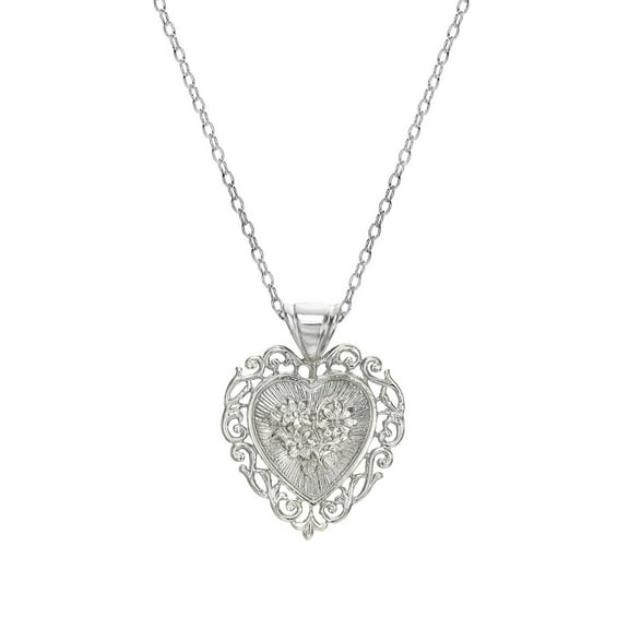 Sterling Silver Floral Heart Pendant Necklace, 18"