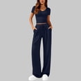 thumbnail image 2 of JGGSPWM 2 Piece Sets for Women Summer 2026 Spring Lounge Set Matching V Neck Tops Wide Leg Pants Travel Outfits Blue S, 2 of 8