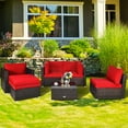 thumbnail image 4 of Patiojoy 6PCS Rattan Patio Furniture Set Cushioned Sofa Chair Ottoman Red, 4 of 9