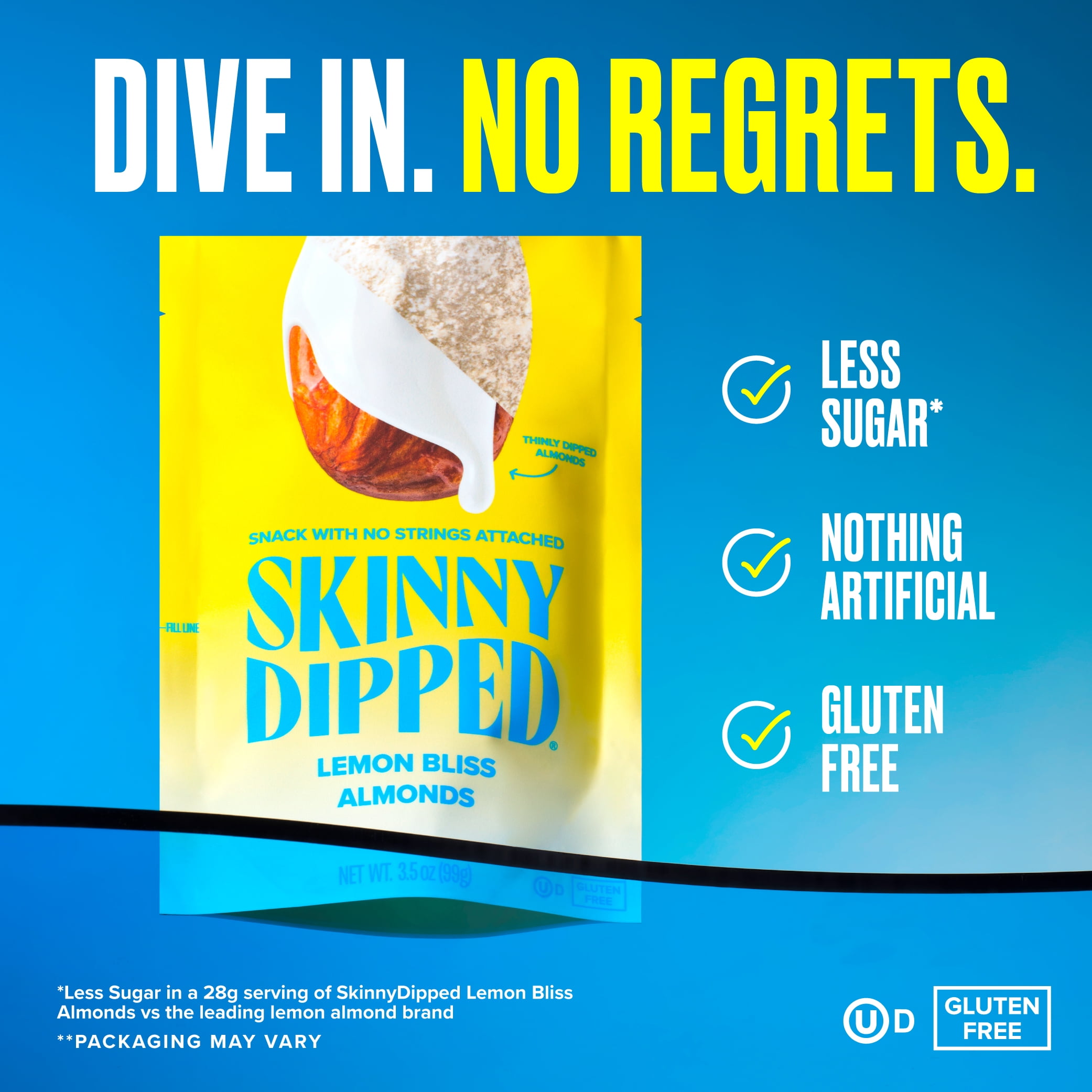 (3 pack) SkinnyDipped Lemon Bliss Yogurt Covered Almonds, Healthy Snack, Plant Protein, Gluten Free, 3.5 oz Resealable Bag