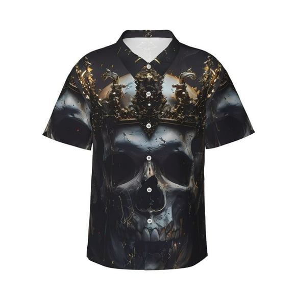 Saiise Royal Skull With Golden Crown Print Hawaiian Shirt for Men,Personalized Funny Men's and Women's face Hawaiian Shirts for Men Short Sleeve,Medium