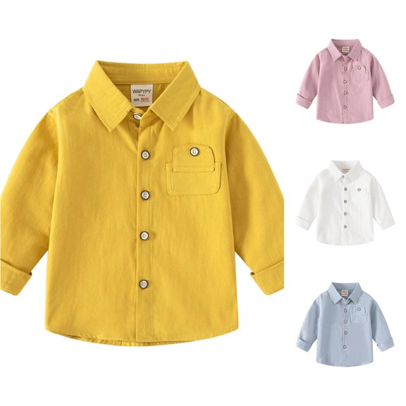 Ticikt Boys Long Sleeve Button Down Shirt, Chest Pocket Casual Woven Top for Toddler Kids,18-24 Months