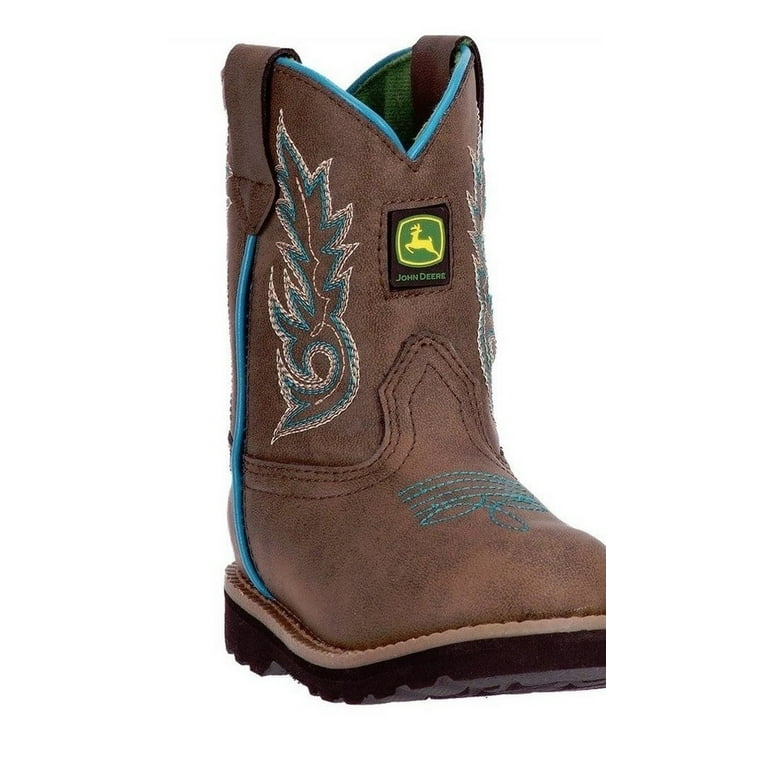 John Deere Western Boot Boy Kids Round Toe Distressed Turquoise JD1032 Walmart