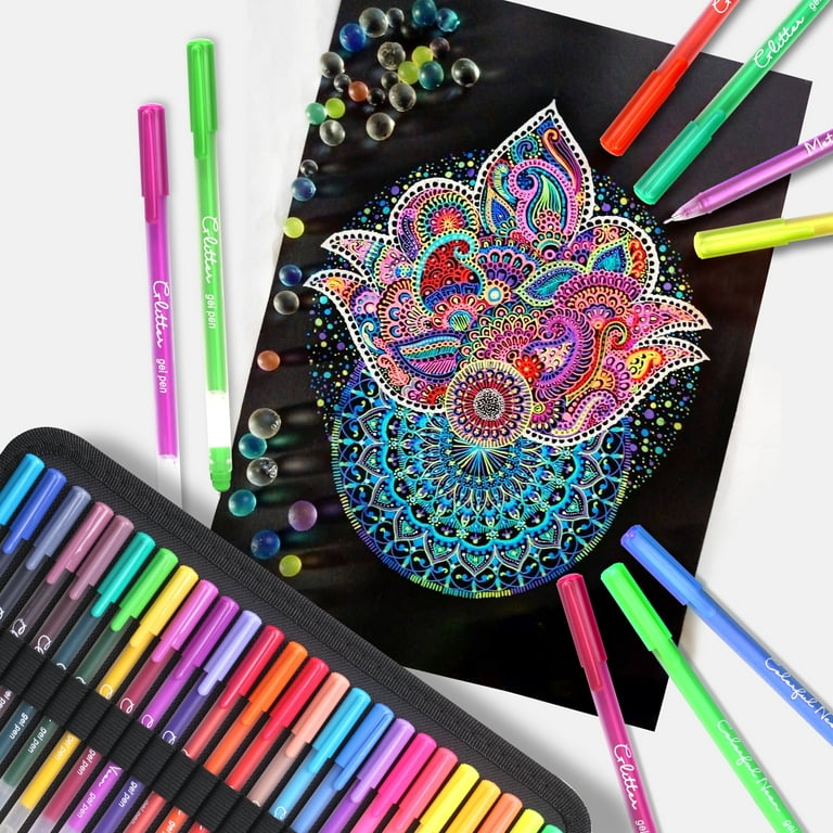 ZSCM 200 Colors Gel Pens Set, Glitter Gel Pens Colored Drawing Pens Set  with 128 Glitter Neon Marker Pens, 72 Fine Tip Fineliners, Gifts for Women,  for Kids Drawing Doodling Journaling Scrapbooks 