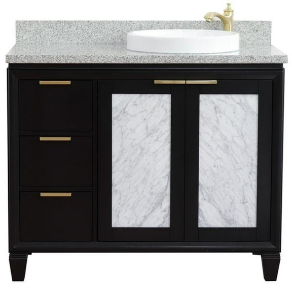 Trento Solid Wood Vanity with Right Round Sink in Blue/Gray Granite Stone