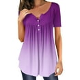 thumbnail image 5 of Scyoekwg Womens Tops Short Sleeve Hide Belly Shirts Gradient Color Round Neck Pleated Casual Dressy Tunic Tee Loose Blouses (#B=Purple,M), 5 of 6