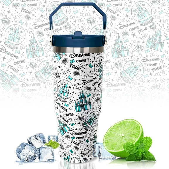 Stainless Steel Tumbler with Straw, 30 oz Tumbler with Handle and Straw Lid, Leakproof Tumbler, Tumbler Lid Straw, Double Insulated Tumblers