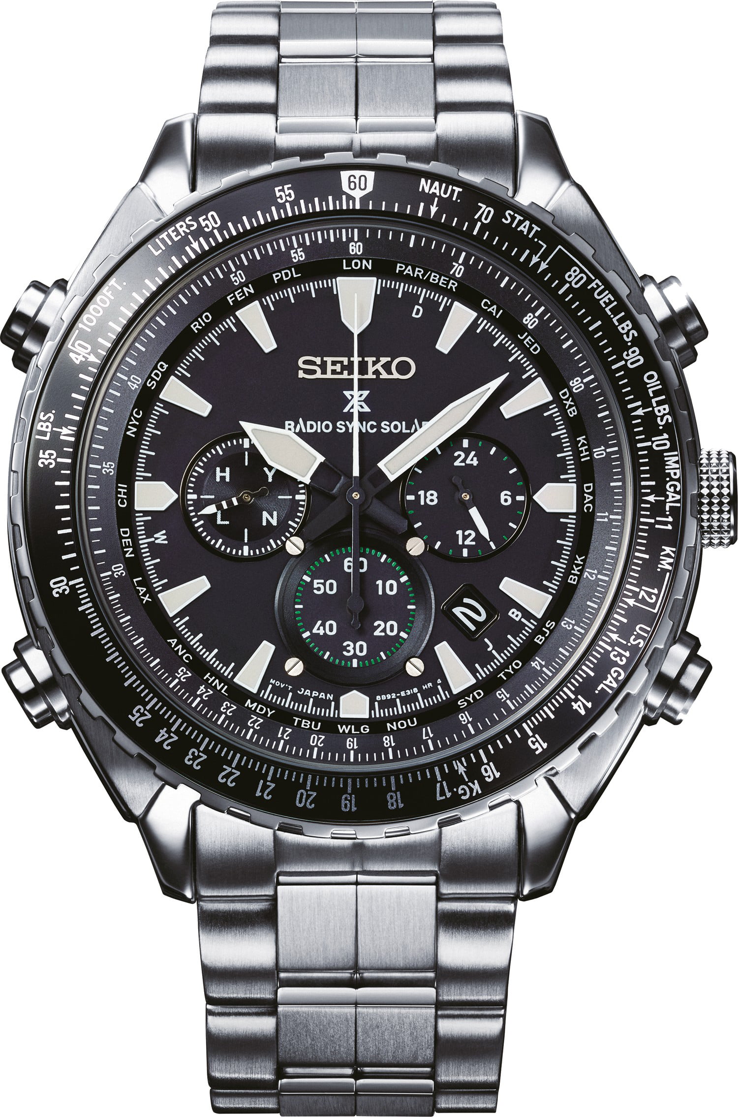 Seiko Men's Prospex Radio Sync Solar Pilot Watch SSG001P1 