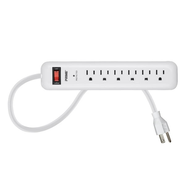 6 Outlet Slim Surge Protector Power Strip 1.5ft Cord, 400 Joules, White