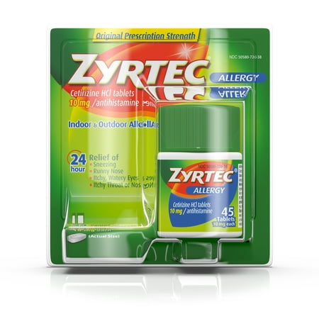 Zyrtec 24 Hour Allergy Relief Tablets with 10 mg Cetirizine HCl, 45 (Best Over The Counter Allergy Medicine For Kids)