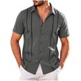 thumbnail image 2 of SHTXOZHI Men's Cuban Guayabera Shirt Short Sleeve Button Down Plus Size Shirts Wedding Summer Beach Tops, 2 of 6