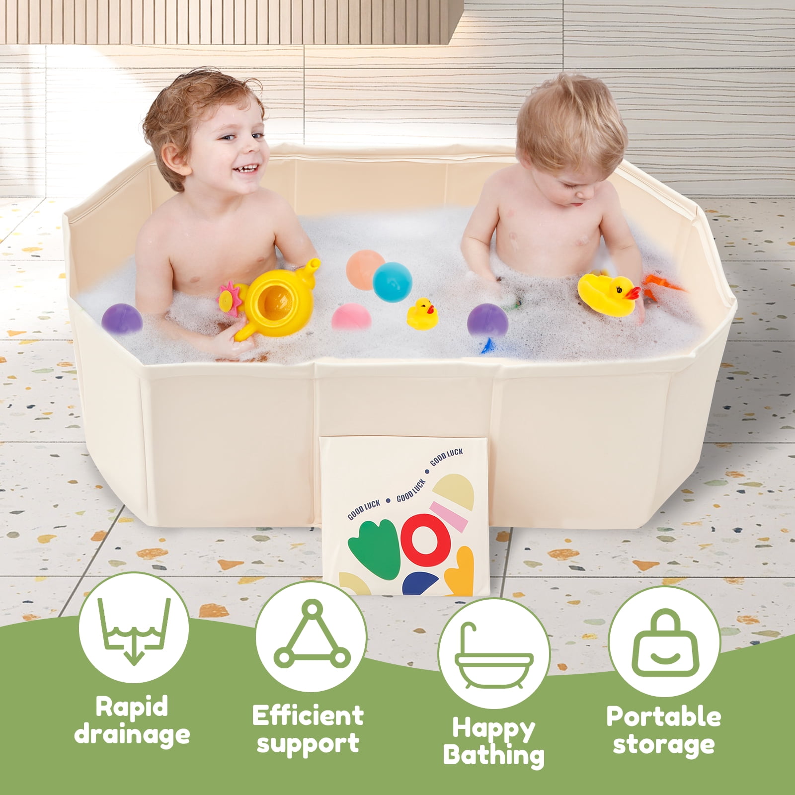 LINFANG PVC Foldable Baby Bath for Kid Pet Space Saving Toddler Infant Bathtub Sturdy Baby Tub for Newborn Home Laundry Use