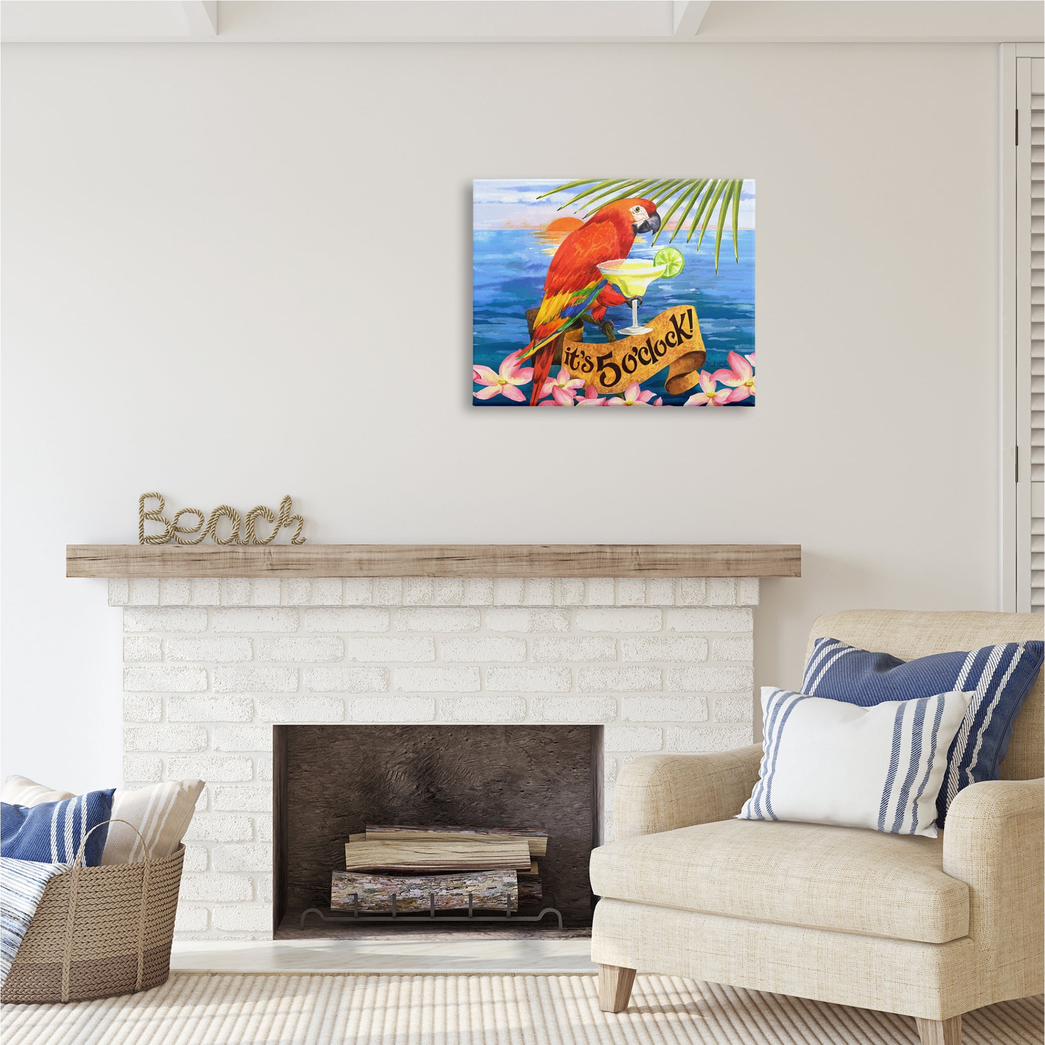 Stupell Industries Tropical Parrot with Cocktail Animals & Insects Painting Gallery Wrapped Canvas Print Wall Art, 30 x 24