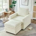 thumbnail image 2 of Updated Classic Corduroy Chaise Lounge, Comfy Sofa Chaise Couch Chair, Upholstered Accent Chair with Ottoman for Living Room - Beige, 2 of 8