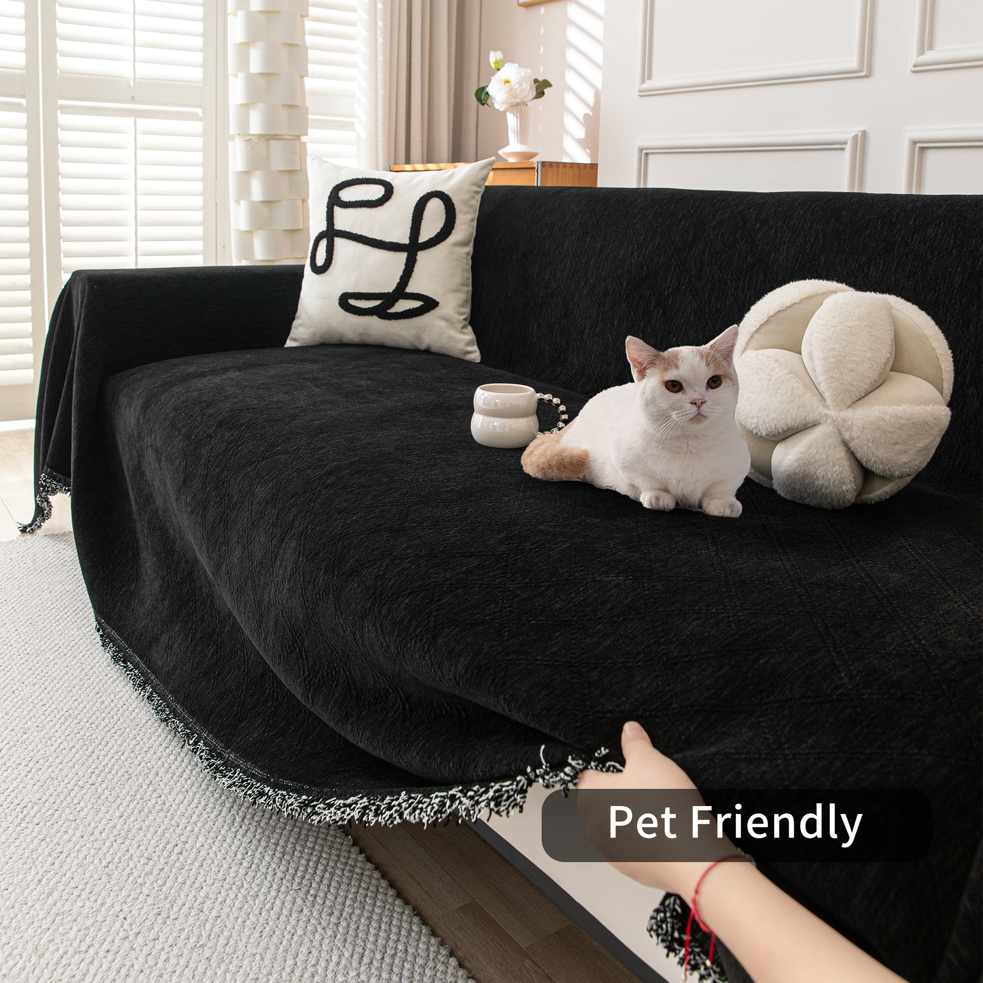 Smuge Sofa Cover, Sofa Slipcovers Couch Covers Protector 3 Cushion Throw Sofa Towel for L Shaped Couch Suitable for All Seasons (71"x 118", Black)