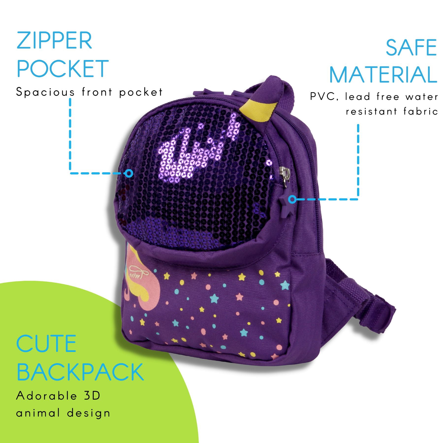 Twise Tots Toddlers Light Weight 9" First Backpack, Unicorn