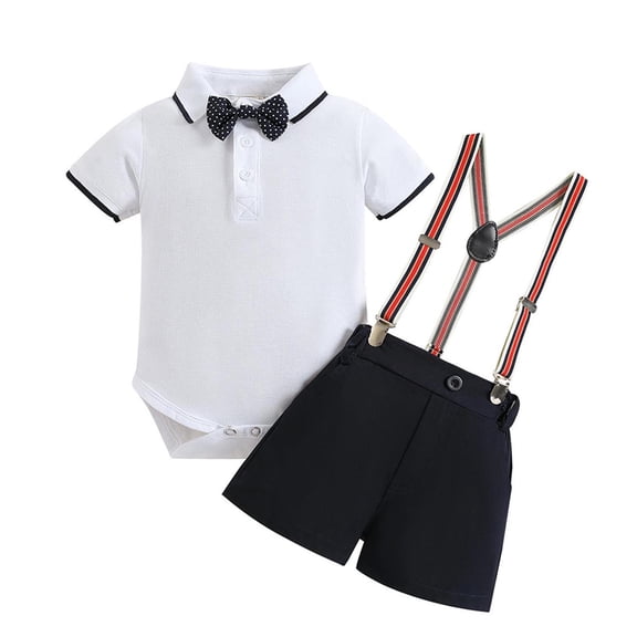 Mercatoo Baby Boy Gentleman Outfits Short Sleeve Romper Shirts Tops Bib Pants Bow Tie Clothes Baby Boys Party Set