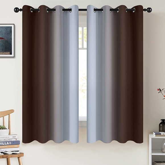 HiMONE Drapes Energy Efficient Window Curtain Thermal Insulated Blackout Grommet Curtains UV Protection Gradient Panel Modern Dark Coffee W:54"x H:84"/ 137cm*213cm